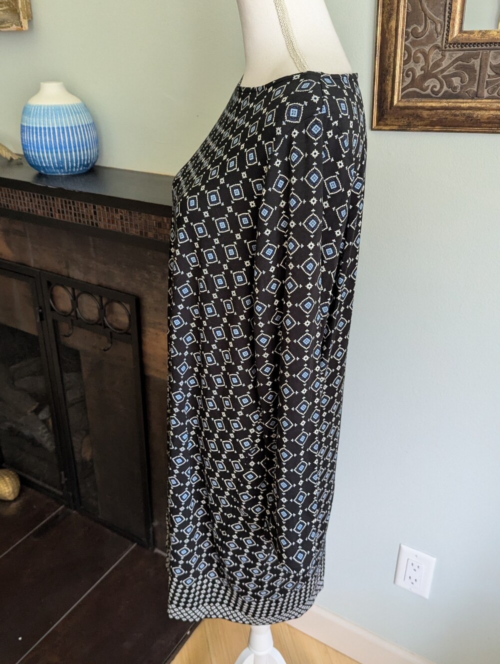 J.Jill Wearever Collection Womens Large Petite Black Blue Diamonds Stretch Dress - Picture 4 of 12